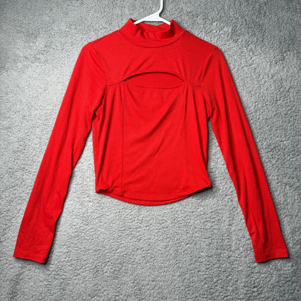 Heart & Hips Long Sleeve Shirt Womens Medium Red Cropped